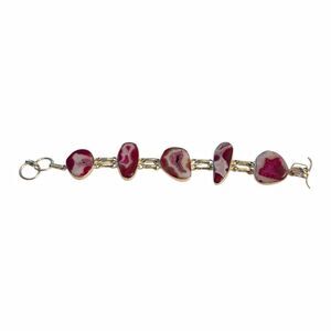 Vintage Sterling Silver Link Bracelet Natural Purple Agate 8"